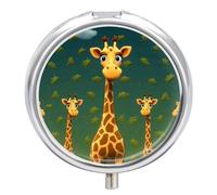 Pill Box Cartoon Giraffe Round Metal Pill Case with 3 Compartments Portable Mini Medicine Drug Holder Travel Medicine Tablet Vitamin Holder Organizer