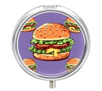 Pill Box Cartoon Hamburger Round Metal Pill Case with 3 Compartments Portable Mini Medicine Drug Holder Travel Medicine Tablet Vitamin Holder Organizer