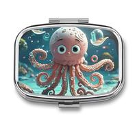 Pill Box Cartoon Octopus Travel Pill Organizer 2-Compartment Portable Medicine Case with Mirror Design for Vitamins, Jewelry & Essentials Durable Pocket Pillbox for Purse, Camping