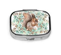 Pill Box Cartoon Squirrel with Flowers Pill Case for Pocket Or Purse Cute Small Pill Container Travel Pill Organizer