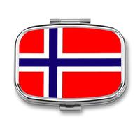 Pill Box Case 2 Compartment, Kingdom of Norway Flag Printing Portable for Pocket Or Purse Small Pill Organizer for Vitamins, Medication, Fish Oil and Supplements Square