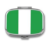 Pill Box Case 2 Compartment with Republic of Nigeria Flag, Portable for Pocket Or Purse Travel Pill Organizer for Vitamins, Medication, Fish Oil and Supplements Daily Use Square