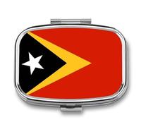 Pill Box Case 2 Compartment with Republic of Timor-Leste Flag, Portable for Pocket Or Purse Small Pill Organizer for Vitamins, Medication, Fish Oil and Supplements Square