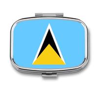 Pill Box Case 2 Compartment with Saint Lucia Flag, Portable for Pocket Or Purse Small Pill Organizer Travel for Vitamins, Medication, Fish Oil and Supplements Square