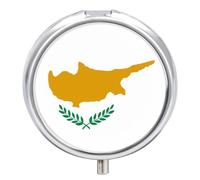 Pill Box Case 3 Compartment, Republic of Cyprus Map Flag Printing Portable for Pocket Or Purse Small Pill Organizer for Vitamins, Medication, Fish Oil and Supplements Round