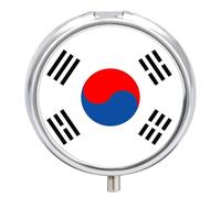 Pill Box Case 3 Compartment, Republic of Korea Flag Printing Portable for Pocket Small Travel Pill Organizer for Vitamins, Medication, Fish Oil and Supplements Round