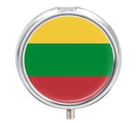 Pill Box Case 3 Compartment, Republic of Lithuania Flag Printing Portable for Pocket Small Travel Pill Organizer for Vitamins, Medication, Fish Oil and Supplements Round