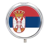 Pill Box Case 3 Compartment, Republic of Serbia Flag Printing Portable for Pocket Small Pill Organizer for Vitamins, Medication, Fish Oil and Supplements Round
