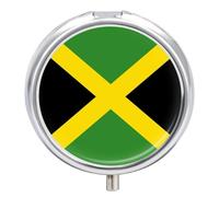 Pill Box Case 3 Compartment with Jamaica Flag, Portable for Pocket Or Purse Travel Pill Organizer for Vitamins, Medication, Fish Oil and Supplements Daily Use Round