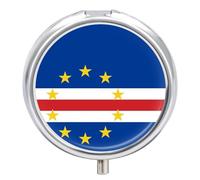 Pill Box Case 3 Compartment with Republic of Cabo Verde Flag, Portable for Pocket Or Purse Travel Pill Organizer for Vitamins, Medication, Fish Oil and Supplements Round