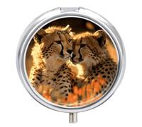 Pill Box Cheetah Love Round Metal Pill Case with 3 Compartments Portable Mini Medicine Drug Holder Travel Medicine Tablet Vitamin Holder Organizer