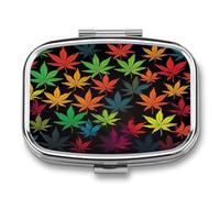 Pill Box Colorful Cannabis Leaves 2 Compartment Medicine Pill Case Portable Metal Travel Medicine Box for Pocket Or Purse