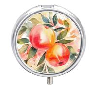 Pill Box Colorful Peach Watercolor Design Round Metal Pill Case with 3 Compartments Portable Mini Medicine Drug Holder Travel Medicine Tablet Vitamin Holder Organizer