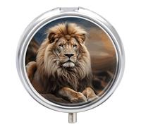Pill Box Creative Animals Lion Printed Pill Case Daily Round Pocket Pharmacy 3 Compartment Small Pill Case Portable Pill Box Organizer and Vitamin Containers Snap Shut Lids for Medicine Vitamin Fish