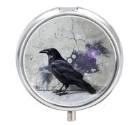Pill Box Crow on The Ground Round Metal Pill Case with 3 Compartments Portable Mini Medicine Drug Holder Travel Medicine Tablet Vitamin Holder Organizer