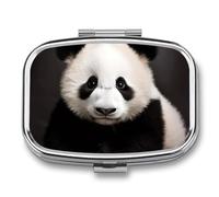 Pill Box Cute Black and White Panda Travel Pill Organizer 2-Compartment Portable Medicine Case with Mirror Design for Vitamins, Jewelry & Essentials Durable Pocket Pillbox for Purse, Camping