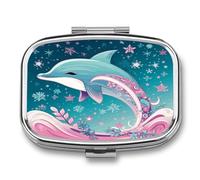 Pill Box Cute Dolphin Snowflake 2 Compartment Medicine Pill Case Portable Metal Travel Medicine Box for Pocket Or Purse