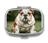 Pill Box Cute English Bulldog Travel Pill Organizer 2-Compartment Portable Medicine Case with Mirror Design for Vitamins, Jewelry & Essentials Durable Pocket Pillbox for Purse, Camping