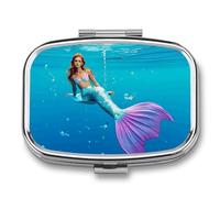 Pill Box Cute Mermaid Tail Travel Pill Organizer 2-Compartment Portable Medicine Case with Mirror Design for Vitamins, Jewelry & Essentials Durable Pocket Pillbox for Purse, Camping