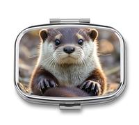 Pill Box Cute Otter Travel Pill Organizer 2-Compartment Portable Medicine Case with Mirror Design for Vitamins, Jewelry & Essentials Durable Pocket Pillbox for Purse, Camping