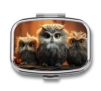 Pill Box Cute Owl Travel Pill Organizer 2-Compartment Portable Medicine Case with Mirror Design for Vitamins, Jewelry & Essentials Durable Pocket Pillbox for Purse, Camping