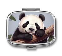 Pill Box Cute Panda Travel Pill Organizer 2-Compartment Portable Medicine Case with Mirror Design for Vitamins, Jewelry & Essentials Durable Pocket Pillbox for Purse, Camping