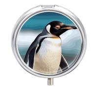 Pill Box Cute Penguin Round Metal Pill Case with 3 Compartments Portable Mini Medicine Drug Holder Travel Medicine Tablet Vitamin Holder Organizer