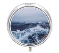 Pill Box Deep Sea Blue Style Round Pill Case for Purse 3 Compartment Medicine Pill Organizer Portable Travel Pillbox Metal Small Pill Container Holder to Hold Vitamins Fish Oil Supplements
