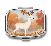 Pill Box Deer Wearing Flowers Travel Pill Organizer 2-Compartment Portable Medicine Case with Mirror Design for Vitamins, Jewelry & Essentials Durable Pocket Pillbox for Purse, Camping