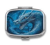 Pill Box Dragon Cool Blue 2 Compartment Medicine Pill Case Portable Metal Travel Medicine Box for Pocket Or Purse