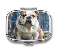 Pill Box English Bulldogs Travel Pill Organizer 2-Compartment Portable Medicine Case with Mirror Design for Vitamins, Jewelry & Essentials Durable Pocket Pillbox for Purse, Camping