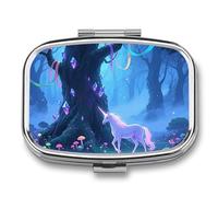 Pill Box Fantasy Forest Travel Pill Organizer 2-Compartment Portable Medicine Case with Mirror Design for Vitamins, Jewelry & Essentials Durable Pocket Pillbox for Purse, Camping
