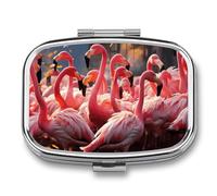 Pill Box Flamingos Partying Travel Pill Organizer 2-Compartment Portable Medicine Case with Mirror Design for Vitamins, Jewelry & Essentials Durable Pocket Pillbox for Purse, Camping