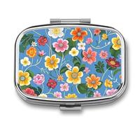 Pill Box Floral Background Travel Pill Organizer 2-Compartment Portable Medicine Case with Mirror Design for Vitamins, Jewelry & Essentials Durable Pocket Pillbox for Purse, Camping