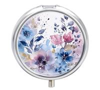 Pill Box Floral Watercolor Painting Round Metal Pill Case with 3 Compartments Portable Mini Medicine Drug Holder Travel Medicine Tablet Vitamin Holder Organizer