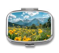 Pill Box Flowers and Green Plants Travel Pill Organizer 2-Compartment Portable Medicine Case with Mirror Design for Vitamins, Jewelry & Essentials Durable Pocket Pillbox for Purse, Camping