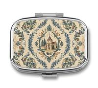 Pill Box French Country Style Travel Pill Organizer 2-Compartment Portable Medicine Case with Mirror Design for Vitamins, Jewelry & Essentials Durable Pocket Pillbox for Purse, Camping