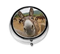 Pill Box Funny Donkey Personalized Travel Pill Cases Round Pill Box Decorative Metal Medicine Vitamin Organizer Box