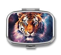 Pill Box Galaxy Tiger Travel Pill Organizer 2-Compartment Portable Medicine Case with Mirror Design for Vitamins, Jewelry & Essentials Durable Pocket Pillbox for Purse, Camping