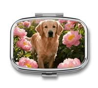 Pill Box Golden Retriever & Daisy Travel Pill Organizer 2-Compartment Portable Medicine Case with Mirror Design for Vitamins, Jewelry & Essentials Durable Pocket Pillbox for Purse, Camping