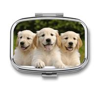 Pill Box Golden Retriever Puppies Travel Pill Organizer 2-Compartment Portable Medicine Case with Mirror Design for Vitamins, Jewelry & Essentials Durable Pocket Pillbox for Purse, Camping