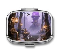 Pill Box Gothic Fog Forest Travel Pill Organizer 2-Compartment Portable Medicine Case with Mirror Design for Vitamins, Jewelry & Essentials Durable Pocket Pillbox for Purse, Camping