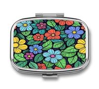 Pill Box Green Leaves Graffiti Art 2 Compartment Medicine Pill Case Portable Metal Travel Medicine Box for Pocket Or Purse