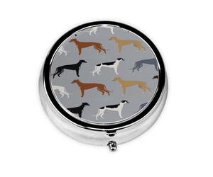 Pill Box,Greyhounds Larger Version Dogs Greyhound Coats Colors Round Pill Case Medicine Organizer Travel Pill Box Travel Pill Organizer