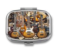 Pill Box Guitar Bass Music Musical Instruments 2 Compartment Medicine Pill Case Portable Metal Travel Medicine Box for Pocket Or Purse