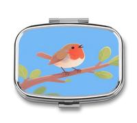 Pill Box Happy Bird 2 Compartment Medicine Pill Case Portable Metal Travel Medicine Box for Pocket Or Purse
