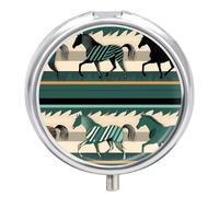 Pill Box Horse Stripes Pattern Round Metal Pill Case with 3 Compartments Portable Mini Medicine Drug Holder Travel Medicine Tablet Vitamin Holder Organizer