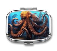 Pill Box Huge Octopus Travel Pill Organizer 2-Compartment Portable Medicine Case with Mirror Design for Vitamins, Jewelry & Essentials Durable Pocket Pillbox for Purse, Camping