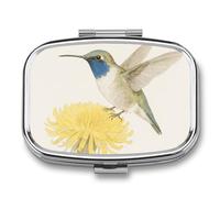 Pill Box Hummingbird Orange Flower Travel Pill Organizer 2-Compartment Portable Medicine Case with Mirror Design for Vitamins, Jewelry & Essentials Durable Pocket Pillbox for Purse, Camping