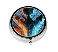 Pill Box Ice and Fire Dragons Round Pill Case for Purse 3 Compartment Medicine Pill Organizer Portable Travel Pillbox Metal Small Pill Container Holder to Hold Vitamins Fish Oil Supplements